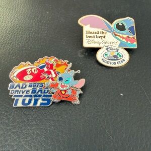 Disney lilo & Stitch Vacation Club and bad boys drive bad toys (2 Pins)